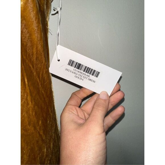 Reformation size L Sylvania Velvet Maxi Dress Gold Strapless Silk Blend Cocktail - Picture 8 of 9